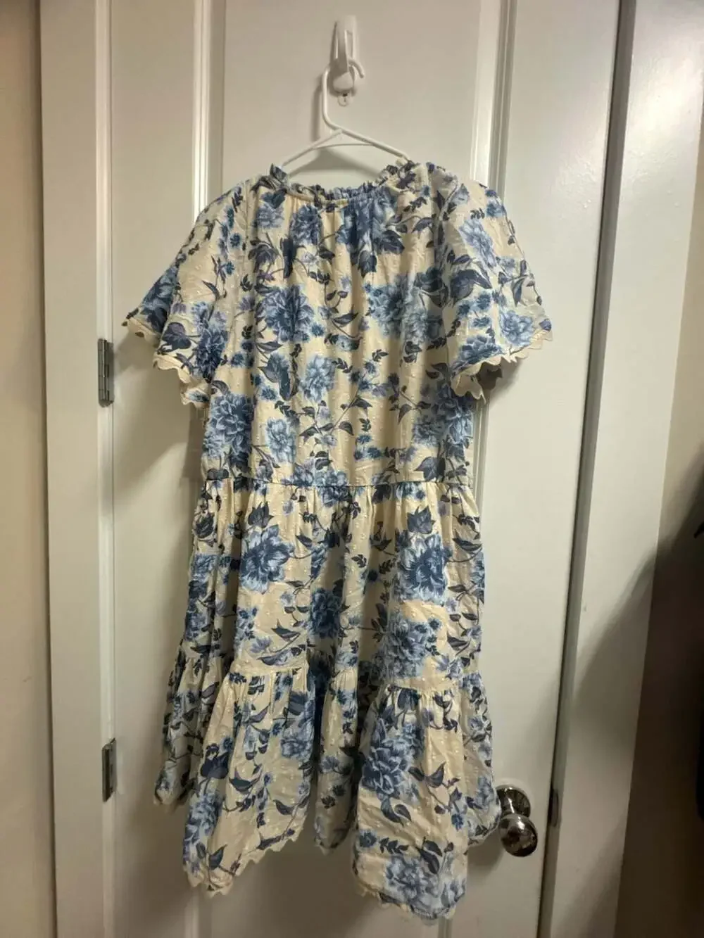 Chelsea28 Beige-Blue Tossed Bloom Floral Print Tiered Mini Dress